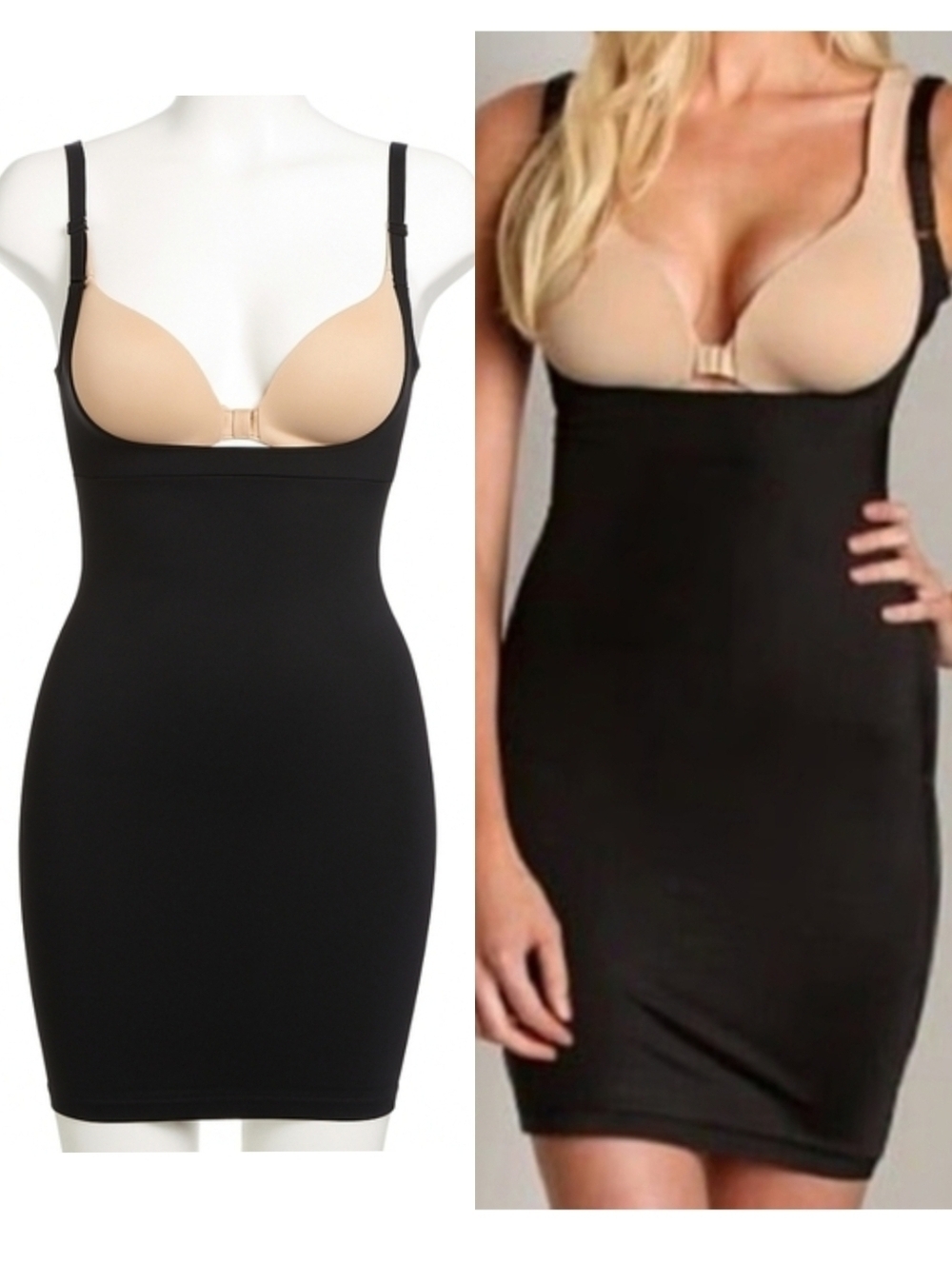 SPANX Tummy Control Slimming SmartGrip Open Bust Full Slip Shapewear Black XS